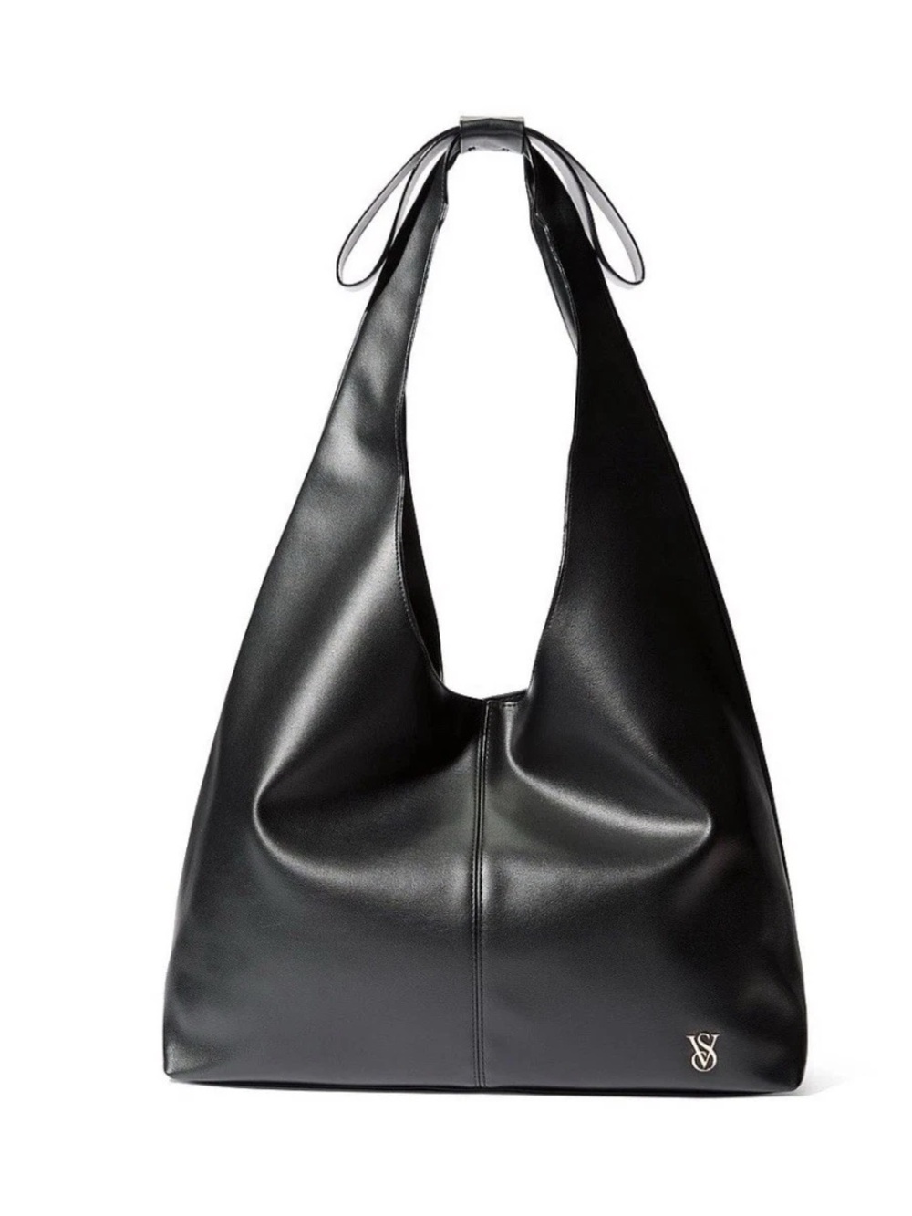 Victoria’s Secret Black Bow Tote Bag Slouchy Shoulder Purse Faux Leather - Picture 2 of 3